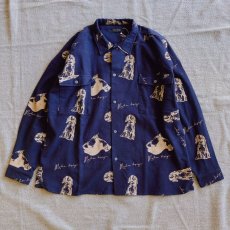 画像1: 【modemdesign/モデムデザイン】オールプリントパジャマシャツ (犬柄NAVY) (1)