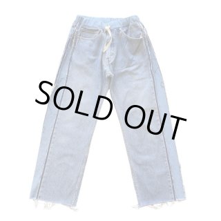 デニムワイドパンツ side line リメイク ジーンズ 「FVLMEN」remake side fringe line wide denim