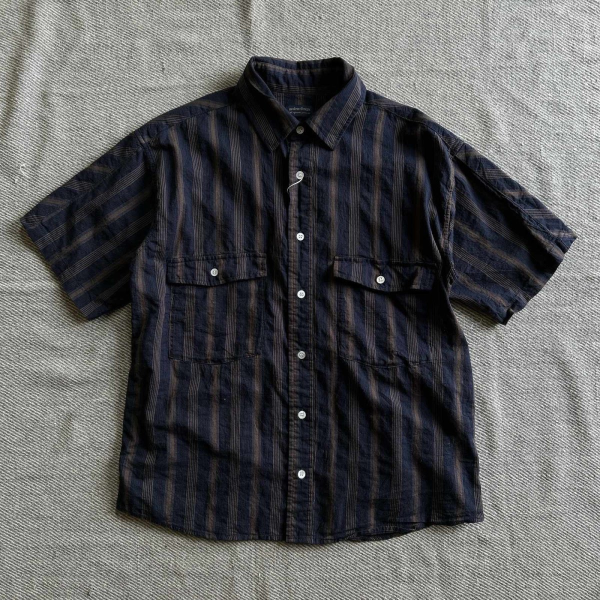 画像1: 【modemdesign/モデムデザイン】standard stripe short sleeve shirt (NAVY) (1)
