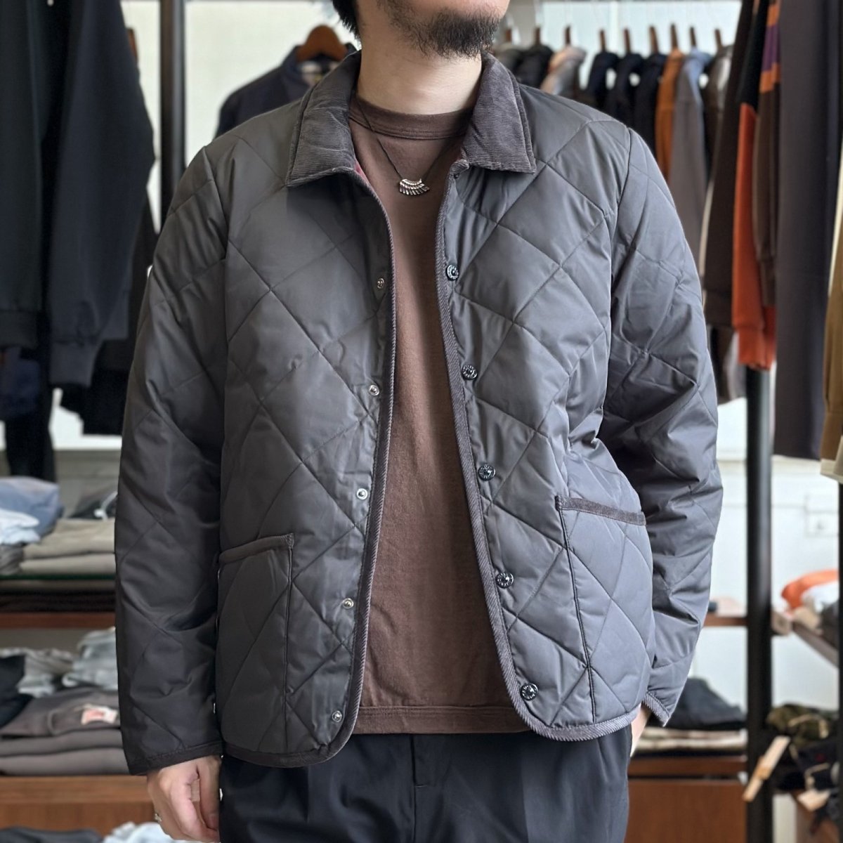 画像1: 【TAION/タイオン】“PIPING BULL COLLAR”DOWN CARDIGAN (D.CHARCOAL) (1)