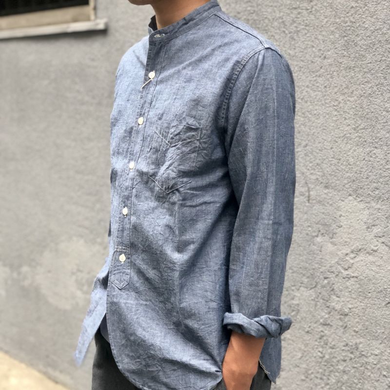 FOB FACTORY】シャンブレーバンドカラーシャツ (NAVY)